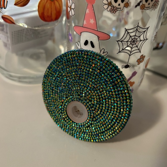 - Rhinestone bamboo lid handmade for glass cups 16oz 12oz 24oz - Picture 2 of 5